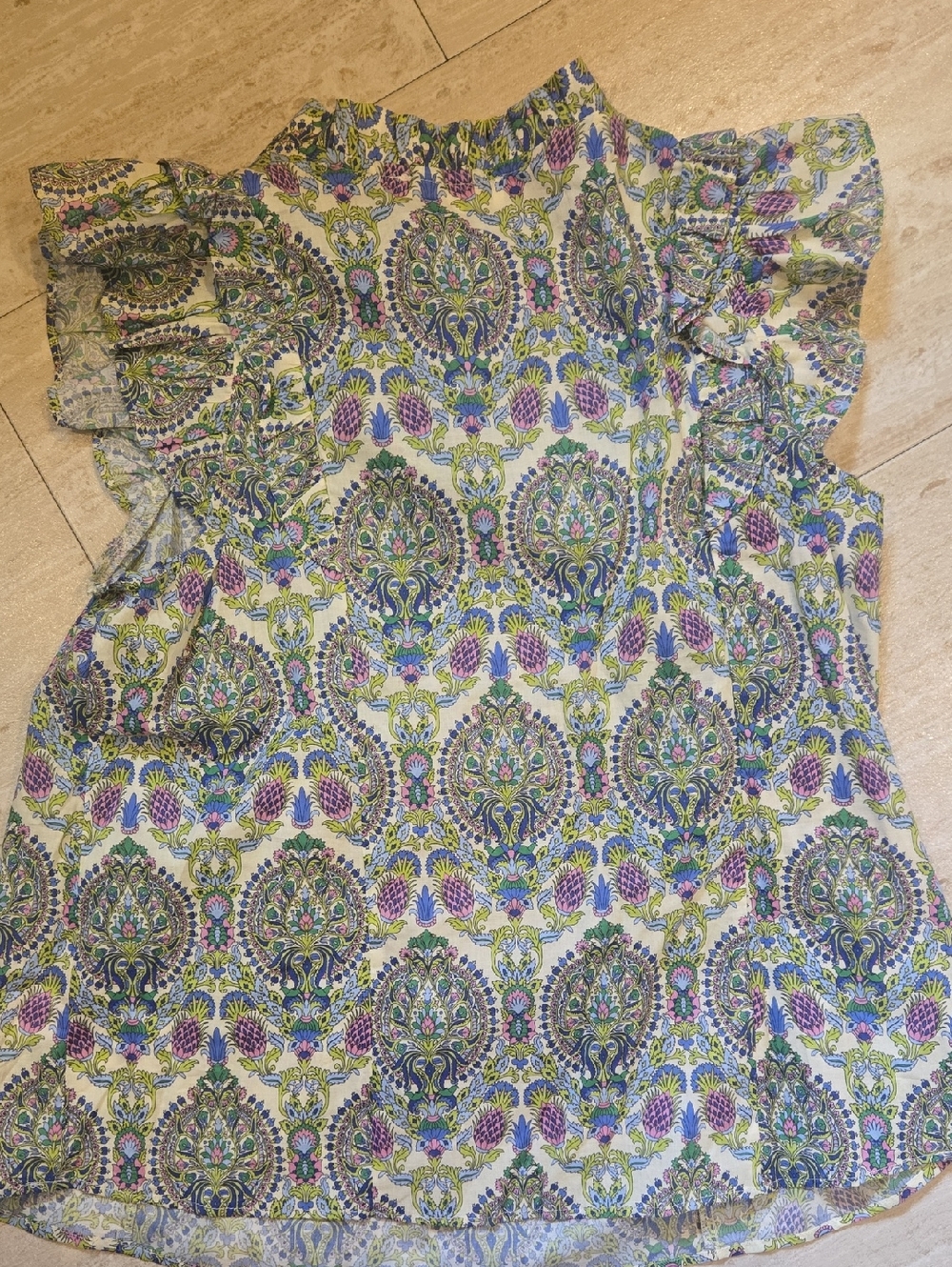 FARMERS MARKET Garden Carnival Ruffle Trim Cap Sleeve Blouse - Picture 8 of 9